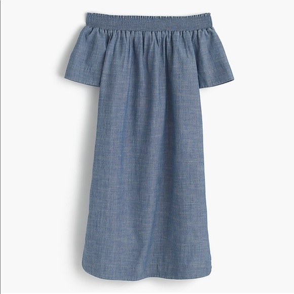 J. Crew Dresses & Skirts - J. Crew Off Shoulder Chambray Blue Dress 6